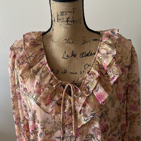 LOFT Shimmer Floral Ruffle Tie Neck Blouse - Picture 4 of 8